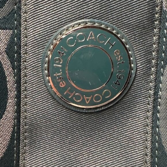 Coach Teal Metallic Silver Logo Jacquard Gallery Tote Bag Purse F20426 - Picture 10 of 15
